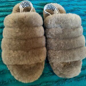 UGG FLUFF YEAH GENUINE SHEARING SLINGBACK SANDALS SLIPPERS CHARCOAL WOMEN'S SZ 9